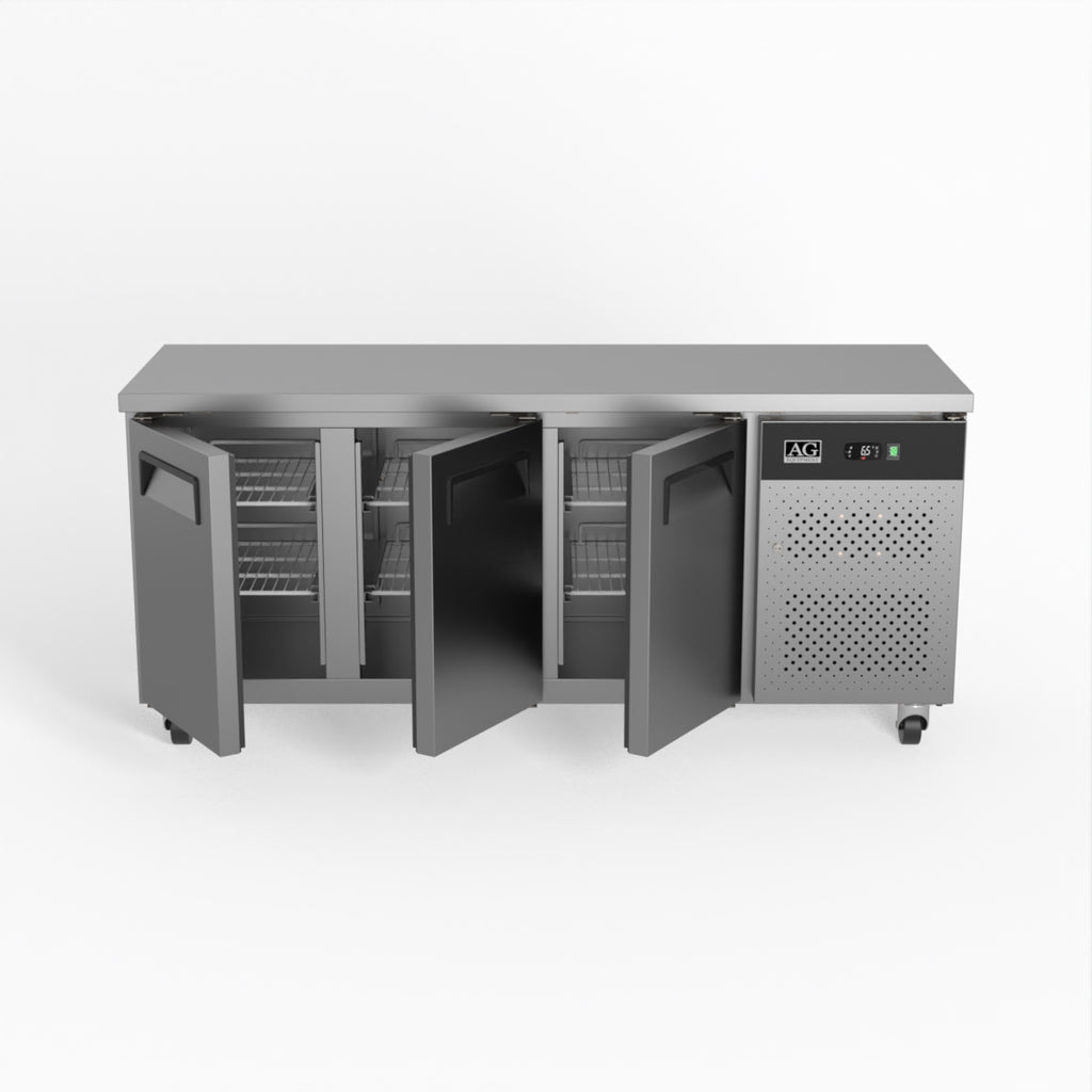 SLX3100TN-1 Commercial three door worktop under bench fridge 600mm depth for commercial refrigeration Brisbane, Australia by Kitchen Appliances Warehouse
