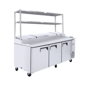 3 DOOR PIZZA PREP TABLE FRIDGE WITH OVER SHELF MPF8203OS